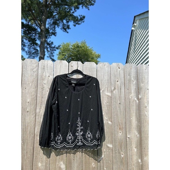 Lane Bryant Plus Sz 18/20 Black & White Top Womens Lined‎ Mesh Embroidered Fairy - Picture 1 of 7